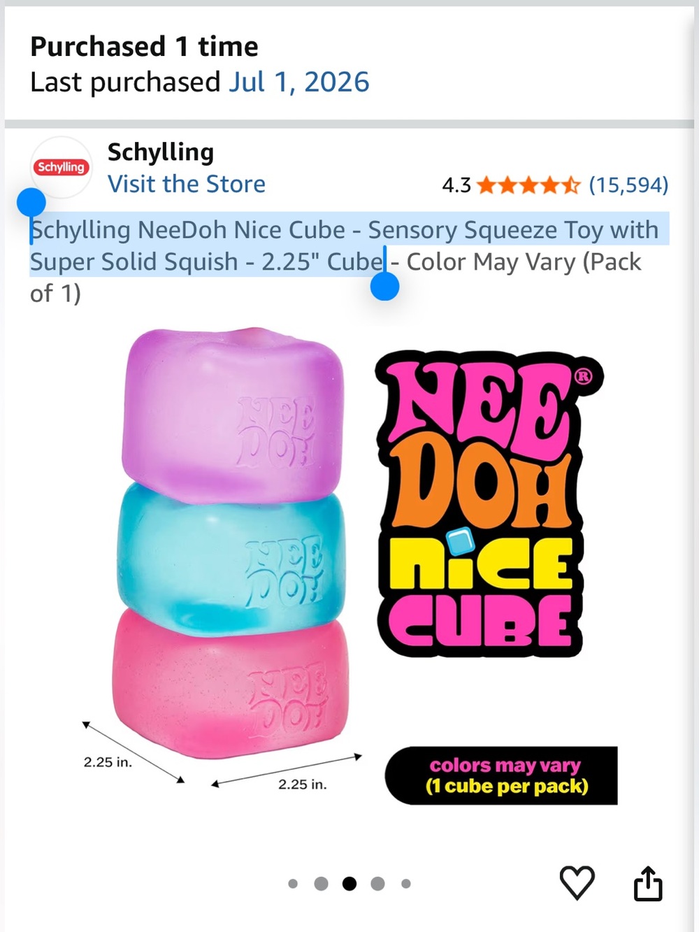NIB Schylling NeeDoh Nice Cube Hard to Find Squish Sensory Fidget Toy pink - Picture 4 of 5